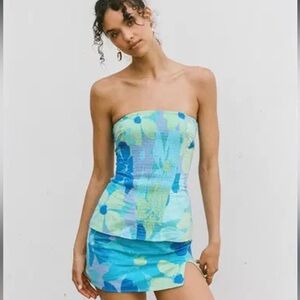 Sabo Zoe tube top floral summer teal print asymmetric design trendy